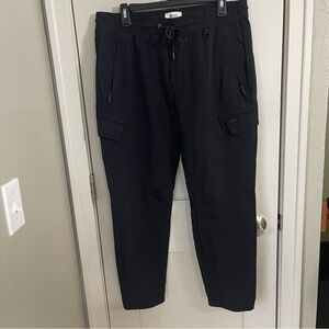 TWICE BLACK 34 Cargo Joggers Mens Black Slim Fit Sweatpants Tapered 3Way Stretch